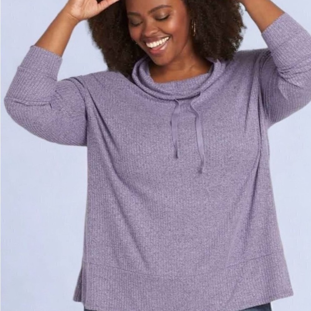 Lane Bryant Plus Size Purple Cowl Neck Long-sleeve Pullover Size 18/20 - Picture 3 of 3